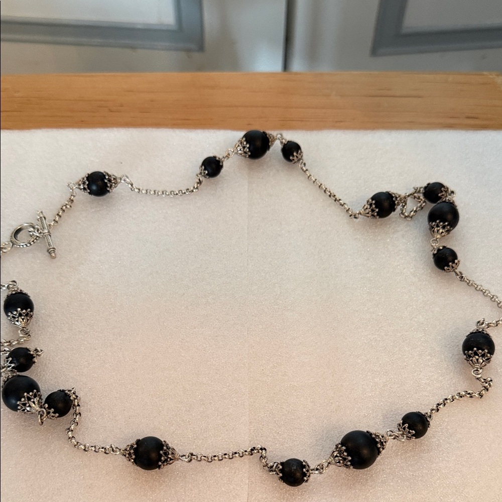 Konstantino Carved Black Onyx & Silver Carved Toggle Necklace